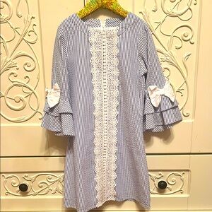 Rare Editions Blue and White Striped Dress size 7